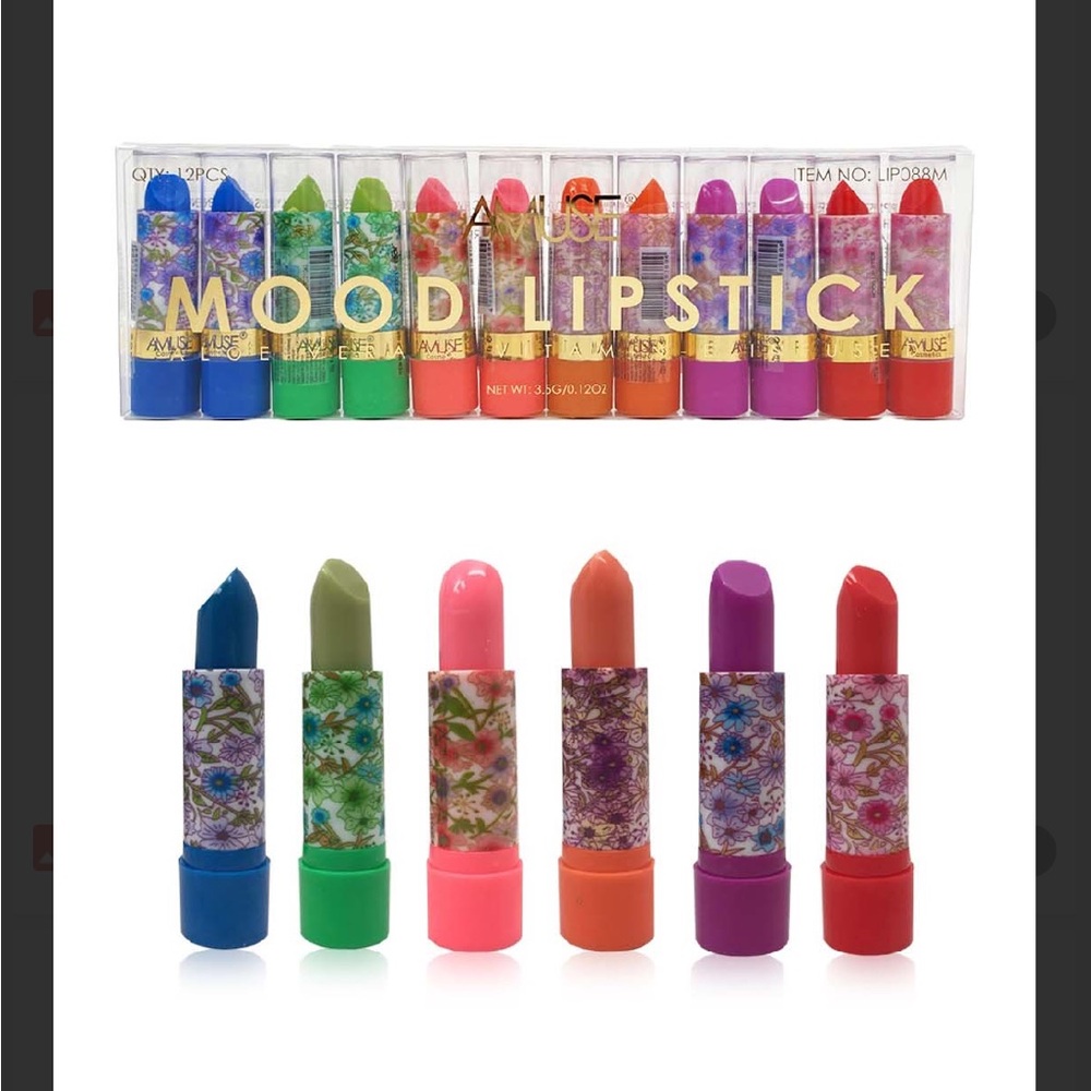 12 pcs Magic Lipstick with fruit scent. The color changes depending on the pH